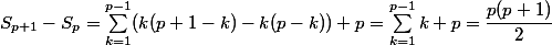 S_{p+1}-S_p= \sum_{k=1}^{p-1}(k(p+1-k)-k(p-k))}+p=\sum_{k=1}^{p-1}k+p=\dfrac{p(p+1)}{2}
